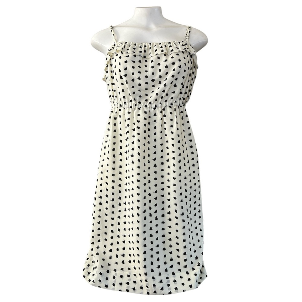 J.Crew Factory Candace Ink Dot Ruffle Mini Dress - White/Black M - Picture 3 of 10